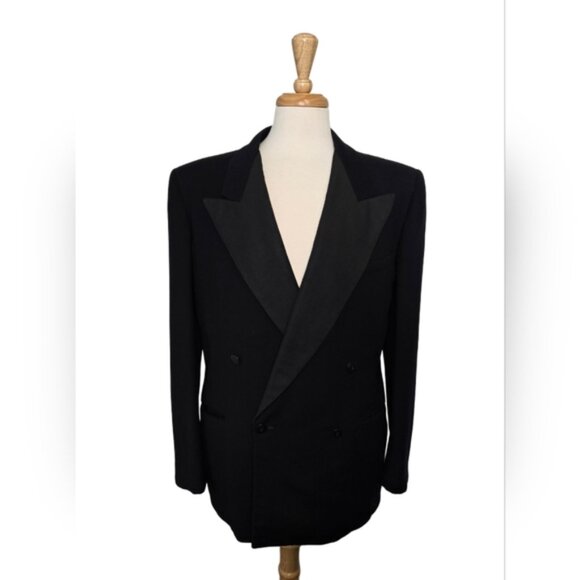 HBC Classic Black DoubleBreasted Wool Blazer Grad Prom Wedding Size 40 R - Picture 1 of 7